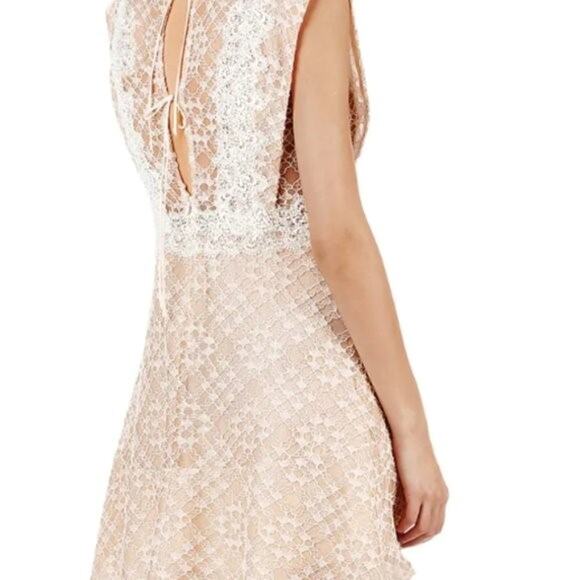 Sandro Paris "Peaches" Lace Mini Dress in Beige/Pink Size 1 (US Small) - Picture 3 of 7